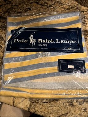 Vintage Polo Ralph Lauren Yellow
Grey Blue Stripped Scarf
Embroidered Crest